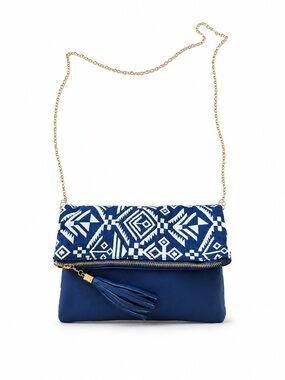 Olivia Miller Navy Geometric Foldover Crossbody Clutch Bag